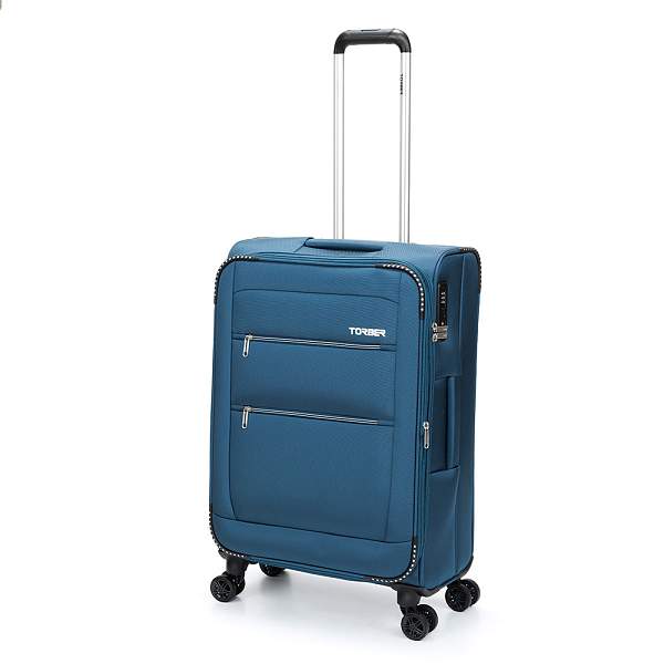 Чемодан TORBER Vivi, синий, полиэстер, 44 х 25 х 67 см, 63 л T1803M Torber, Артикул: T1803M фото №1