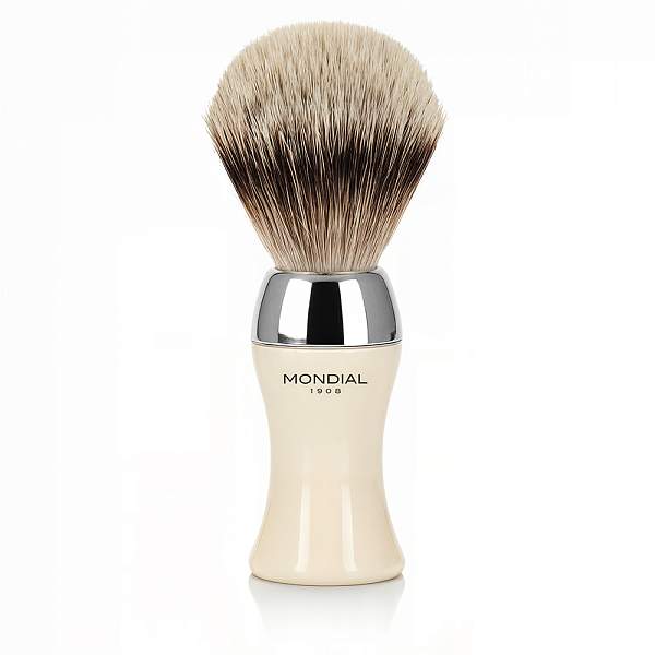 Помазок для бритья MONDIAL HERITAGE CLASSIC, смола в цвете слоновая кость/никелированная латунь, натуральный ворс барсука BEST BADGER, размер узла L PE-070-AT MONDIAL, Артикул: PE-070-AT фото №1