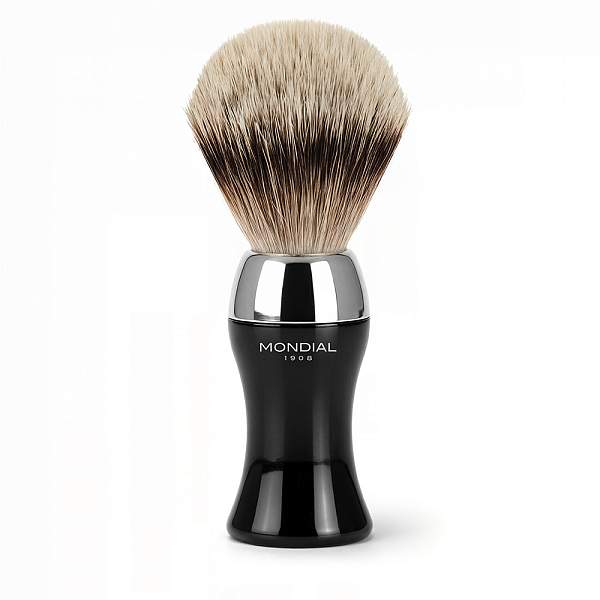 Помазок для бритья MONDIAL HERITAGE CLASSIC, смола в черном цвете/никелированная латунь, натуральный ворс барсука BEST BADGER, размер узла L (22,5 мм) PE-070-NT MONDIAL, Артикул: PE-070-NT фото №1