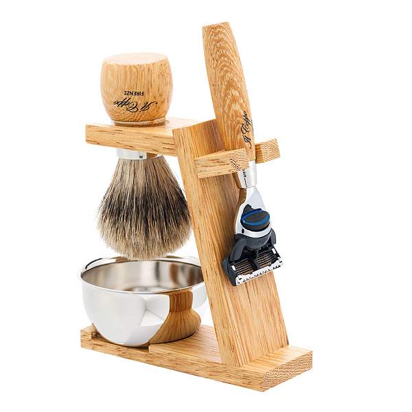 Бритвенный набор IL Ceppo: станок, помазок, подставка, чаша, венге/никелированная латунь, FUSION, натуральный ворс барсука BEST BADGER SET-S11663FT IL CEPPO, Артикул: SET-S11663FT фото №1