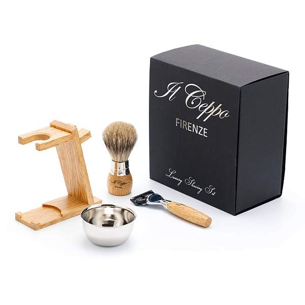 Бритвенный набор IL Ceppo: станок, помазок, подставка, чаша, венге/никелированная латунь, FUSION, натуральный ворс барсука BEST BADGER SET-S11663FT IL CEPPO, Артикул: SET-S11663FT фото №1