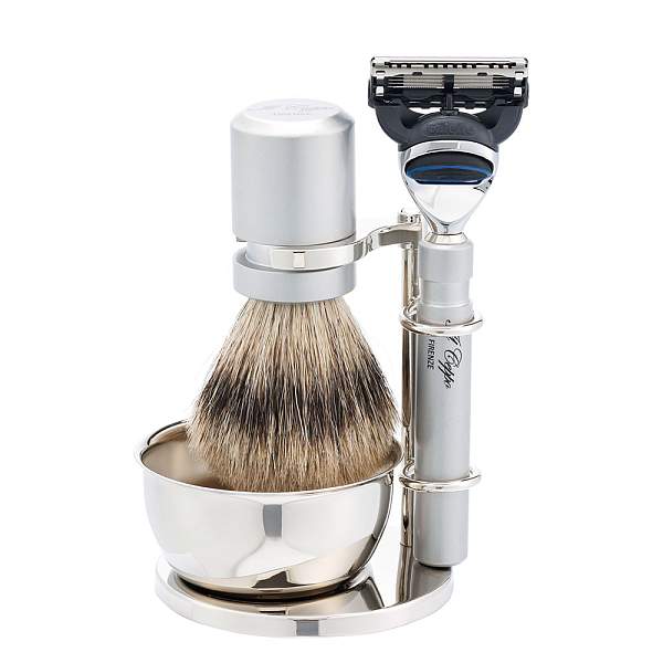 Бритвенный набор IL Ceppo: станок, помазок, подставка, чаша, алюминий/никелированная латунь, FUSION, натуральный ворс барсука BEST BADGER SET-S12070FT IL CEPPO, Артикул: SET-S12070FT фото №1