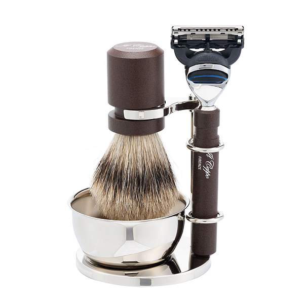 Бритвенный набор IL Ceppo: станок, помазок, подставка, чаша, алюминий/никелированная латунь, FUSION, натуральный ворс барсука BEST BADGER SET-S12071FT IL CEPPO, Артикул: SET-S12071FT фото №1