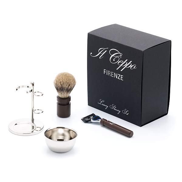 Бритвенный набор IL Ceppo: станок, помазок, подставка, чаша, алюминий/никелированная латунь, FUSION, натуральный ворс барсука BEST BADGER SET-S12071FT IL CEPPO, Артикул: SET-S12071FT фото №1