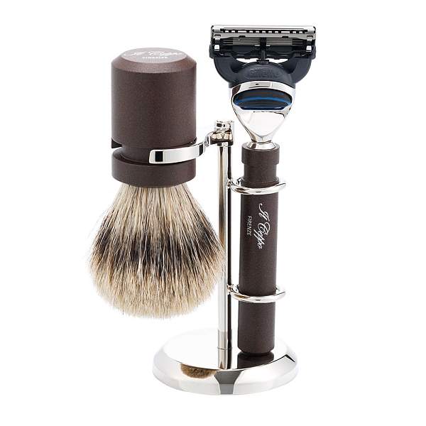 Бритвенный набор IL Ceppo: станок, помазок, подставка, алюминий/никелированная латунь, FUSION, натуральный ворс барсука BEST BADGER SET-S11971FT IL CEPPO, Артикул: SET-S11971FT фото №1