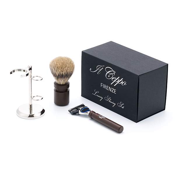 Бритвенный набор IL Ceppo: станок, помазок, подставка, алюминий/никелированная латунь, FUSION, натуральный ворс барсука BEST BADGER SET-S11971FT IL CEPPO, Артикул: SET-S11971FT фото №1