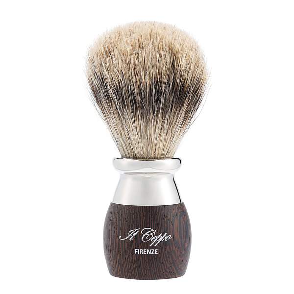 Бритвенный набор IL Ceppo:станок, помазок, подставка, венге/никелированная латунь, FUSION, натуральный ворс барсука BEST BADGER, размер узла M (22 мм) SET-S11360FT IL CEPPO, Артикул: SET-S11360FT фото №1