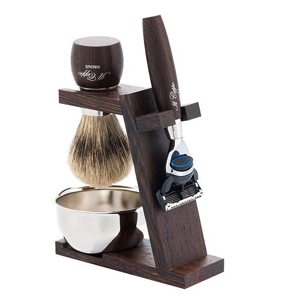 Бритвенный набор IL Ceppo: станок, помазок, подставка, чаша, венге/никелированная латунь, FUSION, натуральный ворс барсука BEST BADGER SET-S11562FT IL CEPPO, Артикул: SET-S11562FT фото №1