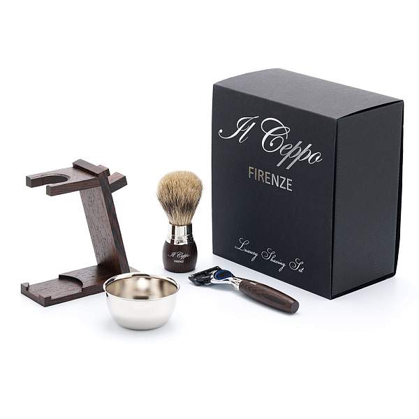 Бритвенный набор IL Ceppo: станок, помазок, подставка, чаша, венге/никелированная латунь, FUSION, натуральный ворс барсука BEST BADGER SET-S11562FT IL CEPPO, Артикул: SET-S11562FT фото №1