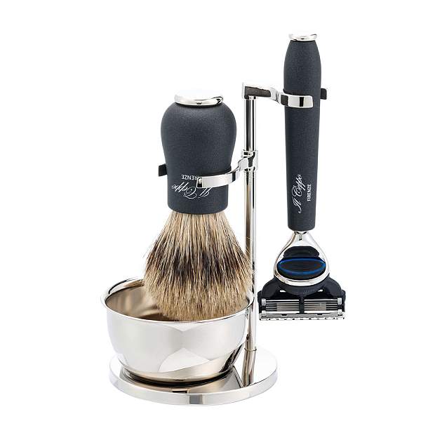 Бритвенный набор IL Ceppo: станок, помазок, подставка, чаша, качуковая смола/никелированная латунь, FUSION, натуральный ворс барсука BEST BADGER SET-S10416FT IL CEPPO, Артикул: SET-S10416FT фото №1