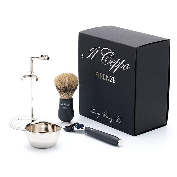 Бритвенный набор IL Ceppo: станок, помазок, подставка, чаша, качуковая смола/никелированная латунь, FUSION, натуральный ворс барсука BEST BADGER SET-S10416FT IL CEPPO, Артикул: SET-S10416FT фото №1