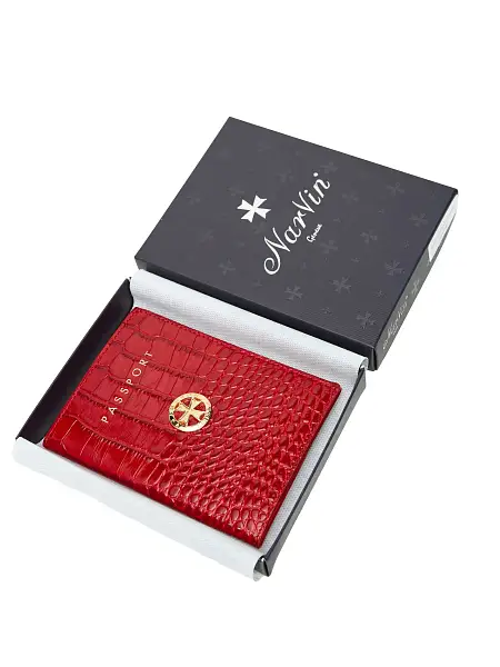 Обложка для паспорта NARVIN 9161-Croco Red Vasheron, Артикул: 9161-Croco Red фото №1