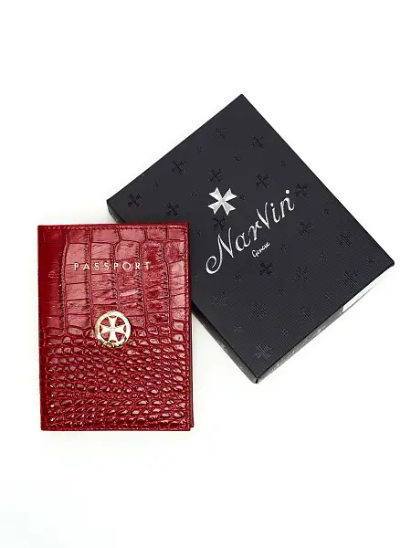 Обложка для паспорта NARVIN 9161-Croco Red Vasheron, Артикул: 9161-Croco Red фото №1