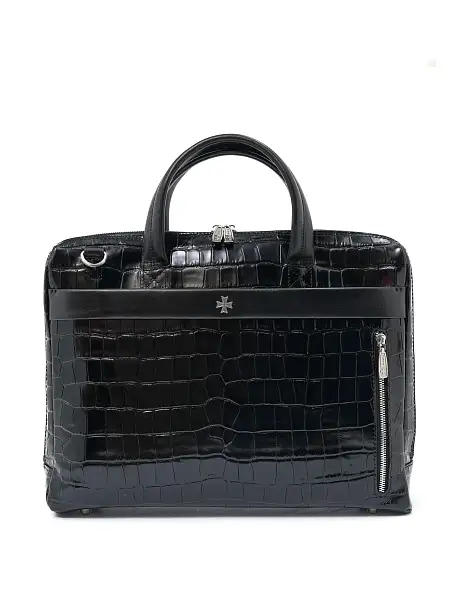 Портфель-сумка NARVIN 9752-Croco Black из натуральной кожи  Vasheron, Артикул: 9752-Croco Black фото №1