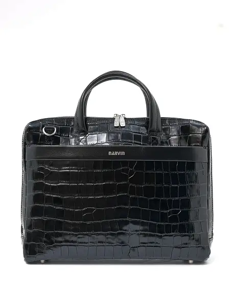 Портфель-сумка NARVIN 9752-Croco Black из натуральной кожи  Vasheron, Артикул: 9752-Croco Black фото №1