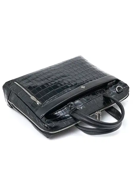 Портфель-сумка NARVIN 9752-Croco Black из натуральной кожи  Vasheron, Артикул: 9752-Croco Black фото №1