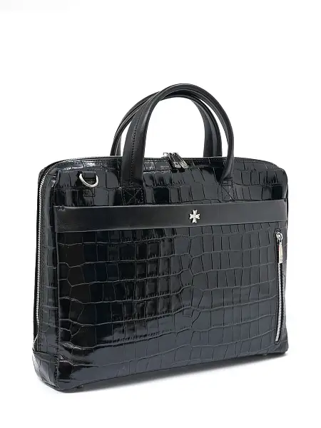 Портфель-сумка NARVIN 9752-Croco Black из натуральной кожи  Vasheron, Артикул: 9752-Croco Black фото №1