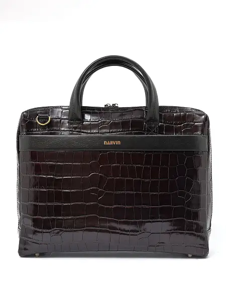 Портфель-сумка NARVIN 9752-Croco Brown из натуральной кожи  Vasheron, Артикул: 9752-Croco Brown фото №1