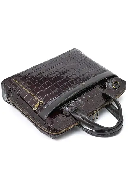 Портфель-сумка NARVIN 9752-Croco Brown из натуральной кожи  Vasheron, Артикул: 9752-Croco Brown фото №1