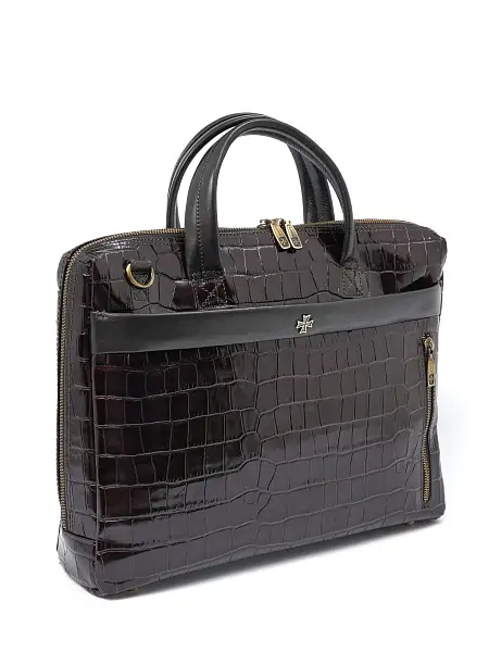 Портфель-сумка NARVIN 9752-Croco Brown из натуральной кожи  Vasheron, Артикул: 9752-Croco Brown фото №1