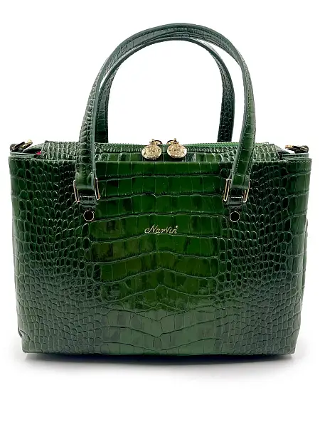 Женская сумка NARVIN из натуральной кожи 9801-Croco Green Vasheron, Артикул: 9801-Croco Green фото №1