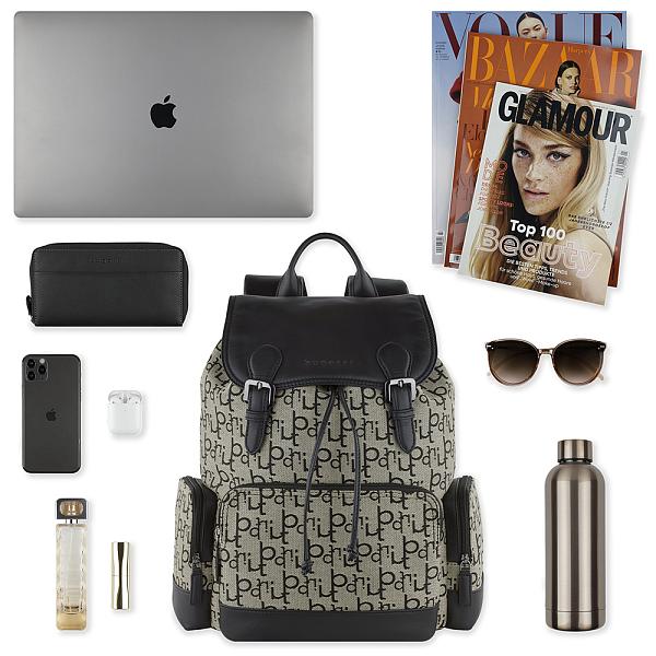 Рюкзак женский BUGATTI Elea, бежево-черный цвет, жаккард/воловья кожа/полиэстер, 38 х 16 х 40 см, 20 л 49435801 BUGATTI, Артикул: 49435801 фото №1