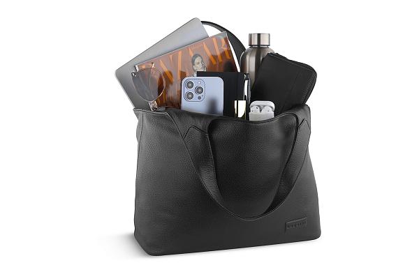 Сумка-шоппер женская BUGATTI Elsa, черная, воловья кожа/полиэстер, 45х12х27 см 49461001 BUGATTI, Артикул: 49461001 фото №1