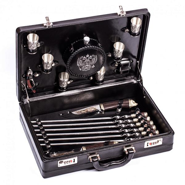 Подарочный набор для пикника в кейсе из натуральной кожи «Гранд» (6 персон) AKSO 151КК6-ЧЕР АКСО, Артикул: 151КК6-ЧЕР фото №1