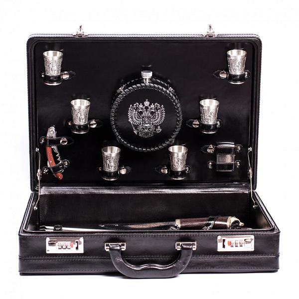 Подарочный набор для пикника в кейсе из натуральной кожи «Гранд» (6 персон) AKSO 151КК6-ЧЕР АКСО, Артикул: 151КК6-ЧЕР фото №1