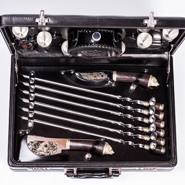 Подарочный набор для пикника в кейсе из натуральной кожи «Гранд» (6 персон) AKSO 151КК6-ЧЕР АКСО, Артикул: 151КК6-ЧЕР фото №1