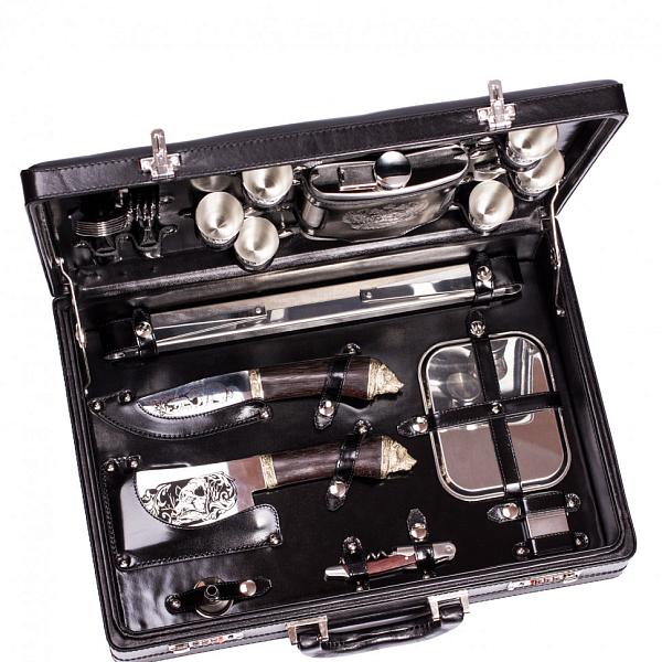 Подарочный кожаный набор для пикника «Аристократ» (6 персон) AKSO 152КК6-ЧЕР АКСО, Артикул: 152КК6-ЧЕР фото №1