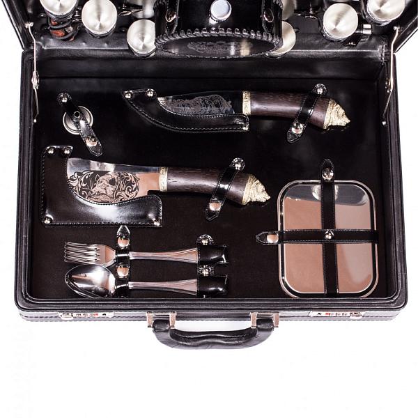 Подарочный набор для пикника из натуральной кожи «Элитный» (6 персон) AKSO 153КК6-ЧЕР АКСО, Артикул: 153КК6-ЧЕР фото №1