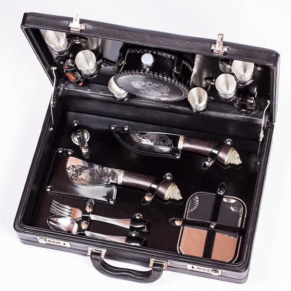 Подарочный набор для пикника из натуральной кожи «Элитный» (6 персон) AKSO 153КК6-ЧЕР АКСО, Артикул: 153КК6-ЧЕР фото №1