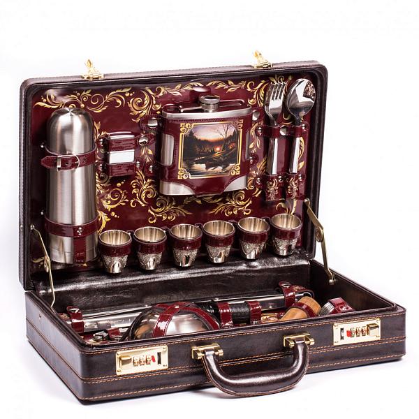 Шашлычный набор для пикника «Люкс» красный принт (6 персон) AKSO 113КИ6-КРА-П АКСО, Артикул: 113КИ6-КРА-П фото №1