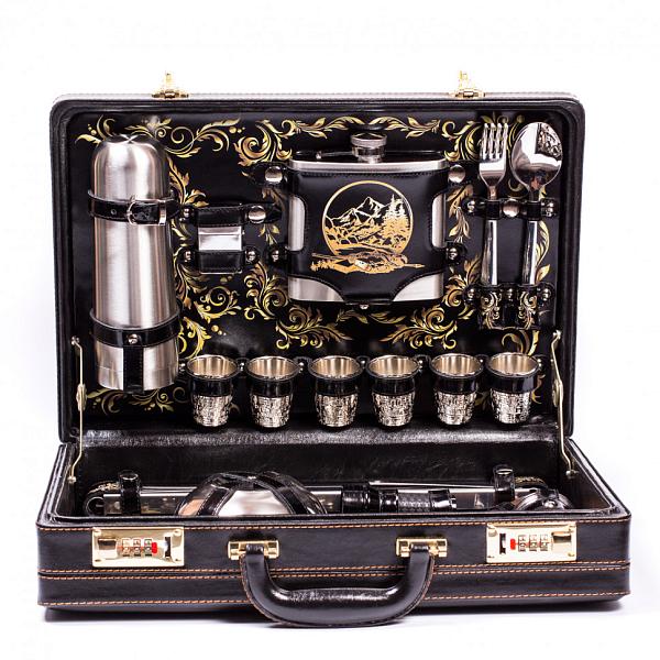 Подарочный набор для пикника AKSO «Люкс» черный принт пейзаж (6 персон) 113КИ6-П2 АКСО, Артикул: 113КИ6-П2 фото №1