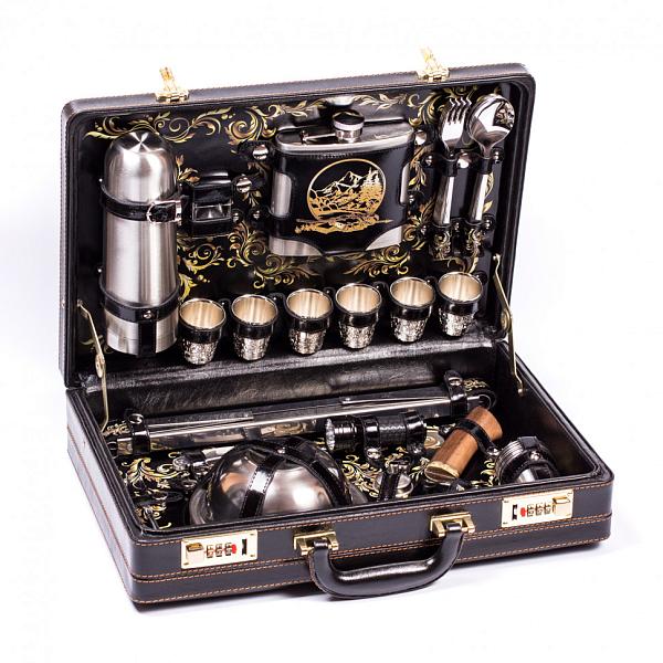 Подарочный набор для пикника AKSO «Люкс» черный принт пейзаж (6 персон) 113КИ6-П2 АКСО, Артикул: 113КИ6-П2 фото №1