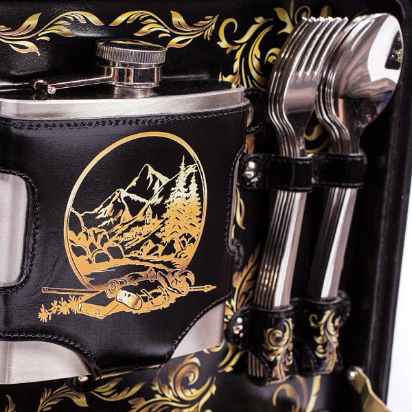 Подарочный набор для пикника AKSO «Люкс» черный принт пейзаж (6 персон) 113КИ6-П2 АКСО, Артикул: 113КИ6-П2 фото №1