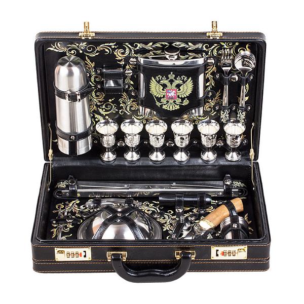 Шашлычный набор для пикника «Люкс» черный принт герб РФ (6 персон) AKSO 113КИ6-П1 АКСО, Артикул: 113КИ6-П1 фото №1