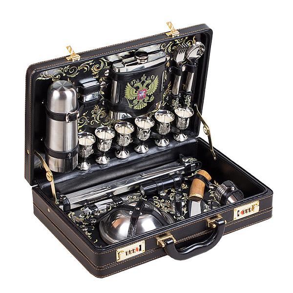 Шашлычный набор для пикника «Люкс» черный принт герб РФ (6 персон) AKSO 113КИ6-П1 АКСО, Артикул: 113КИ6-П1 фото №1