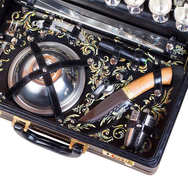 Шашлычный набор для пикника «Люкс» черный принт герб РФ (6 персон) AKSO 113КИ6-П1 АКСО, Артикул: 113КИ6-П1 фото №1