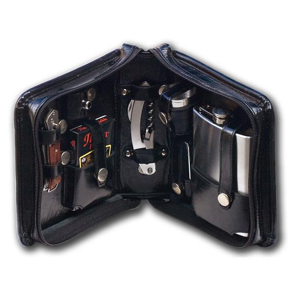 Подарочный дорожный набор в кожаной сумке (2 персоны) черный AKSO 202КК2 АКСО, Артикул: 202КК2 фото №1