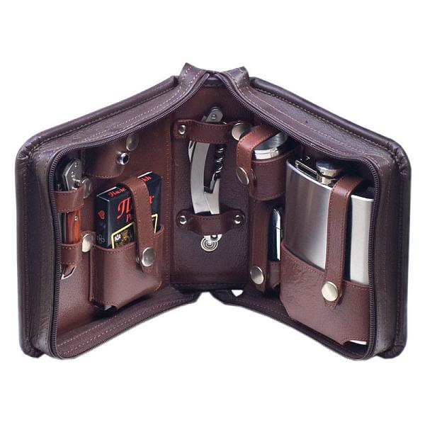 Подарочный дорожный набор в кожаной сумке (2 персоны) коричневый AKSO 202КК2 АКСО, Артикул: 202КК2 фото №1