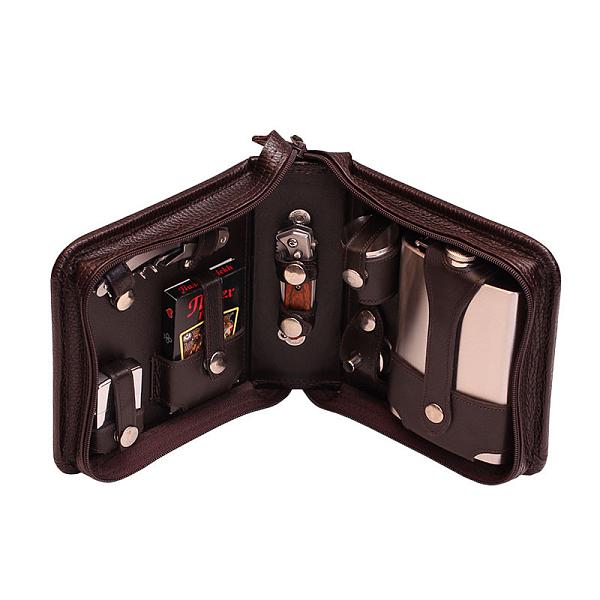 Подарочный дорожный набор в кожаной сумке (2 персоны) коричневый AKSO 202КК2 АКСО, Артикул: 202КК2 фото №1