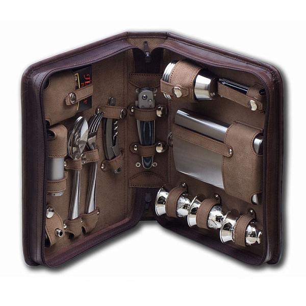 Подарочный дорожный набор в кожаной сумке (3 персоны) коричневый AKSO 205КК3 АКСО, Артикул: 205КК3 фото №1