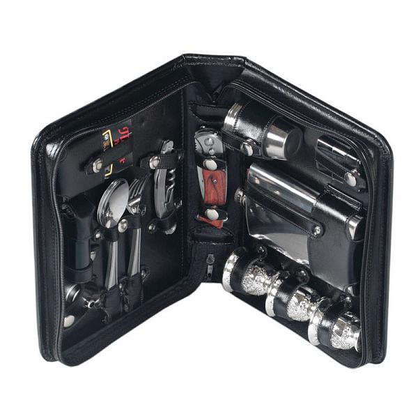 Подарочный дорожный набор в кожаной сумке (3 персоны) черный AKSO 205КК3 АКСО, Артикул: 205КК3 фото №1