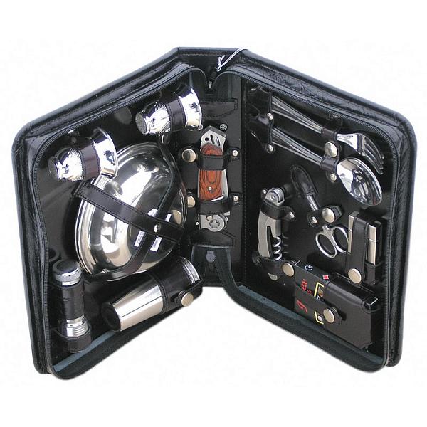 Подарочный дорожный набор в кожаной сумке (2 персоны) черный AKSO 206КК2 АКСО, Артикул: 206КК2 фото №1