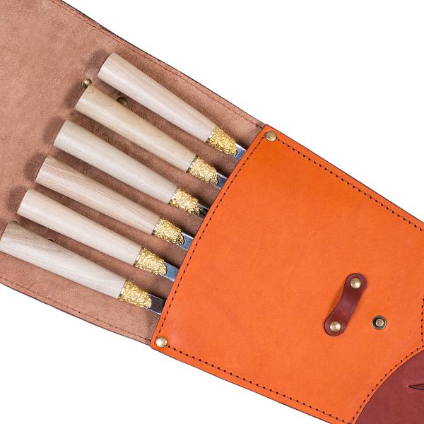 Шампура подарочные 6шт. в колчане из натуральной кожи АКСО АКСО, Артикул: НШ.002.КР.ОЛ.Т2 фото №1