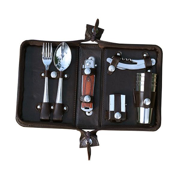 Подарочный дорожный набор в кожаной сумке (на 4 персоны) AKSO 210КК4 АКСО, Артикул: 210КК4 фото №1