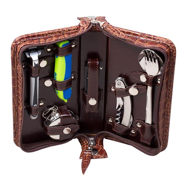 Набор дорожный «Эгоист» в сумке из натуральной кожи (1 персона) AKSO 218КК1 АКСО, Артикул: 218КК1 фото №1