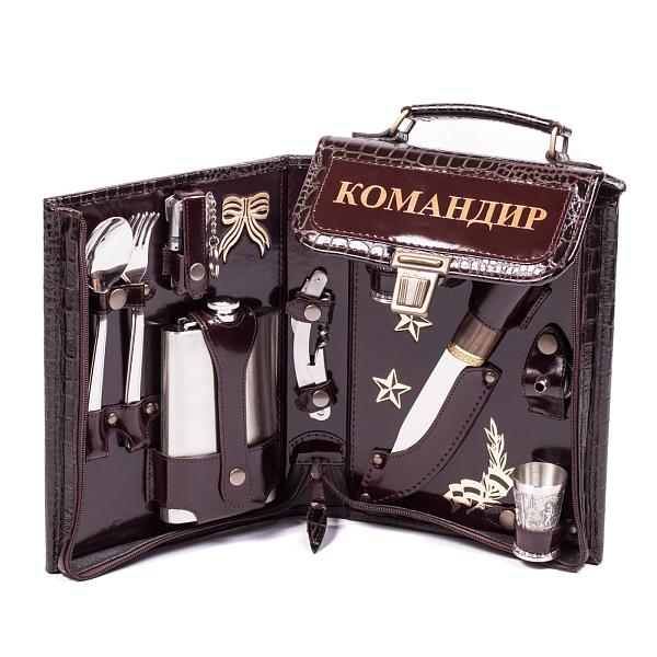 Подарочный набор «Командир» в кожаной сумке-кейсе (2 персоны) AKSO 221КК2 АКСО, Артикул: 221КК2 фото №1